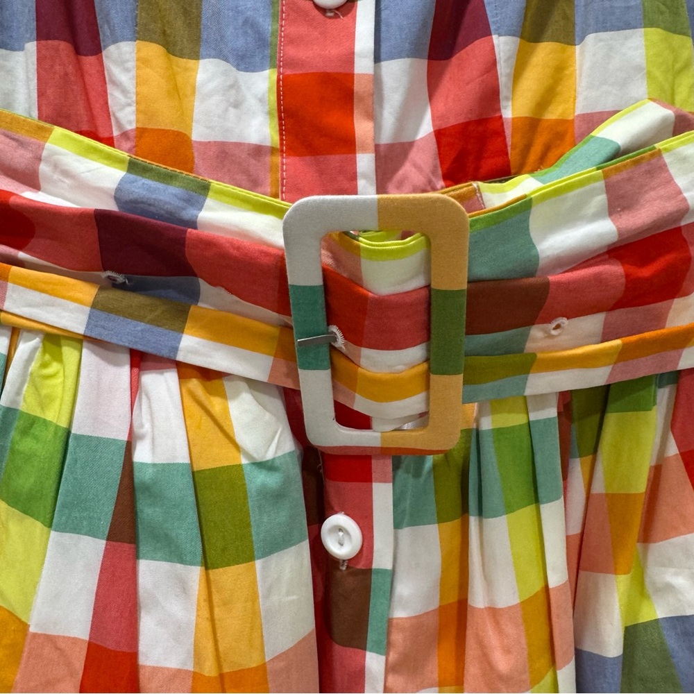 NWT Christopher John Rogers X Target Gingham Plaid Dress Colorful Belt Women's 0 - Picture 7 of 16